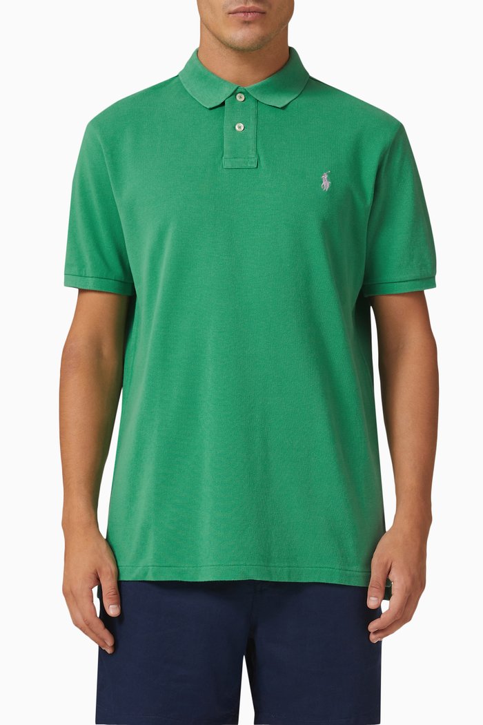 

Knit Polo Shirt in Cotton, Green