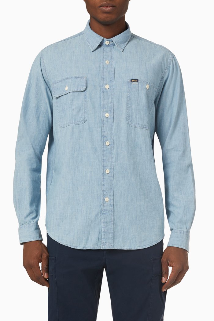 

Custom Fit Shirt in Indigo Chambray, Blue