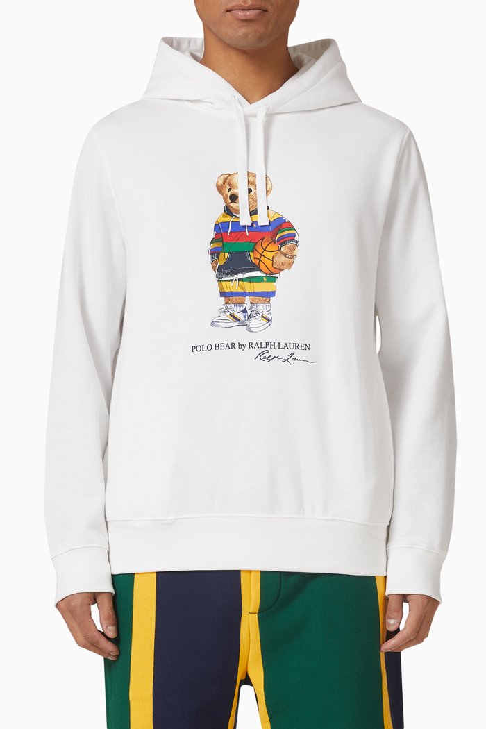 

Polo Bear Hoodie in Fleece, White