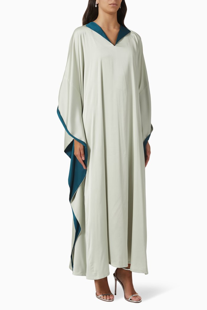 

V Neck Kaftan in Silk, Green