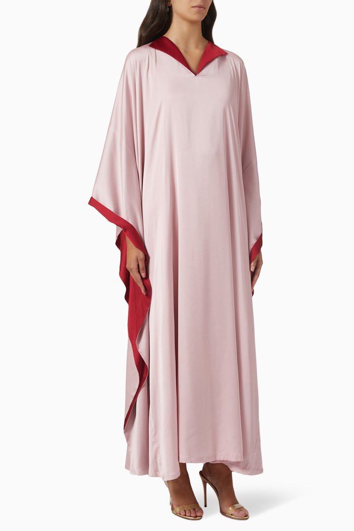

V Neck Kaftan in Silk, Pink