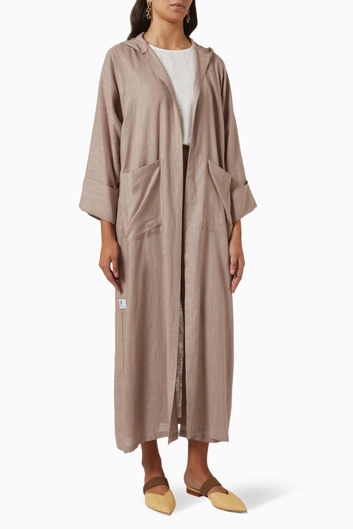 

Hooded Abaya Set in Linen, Brown