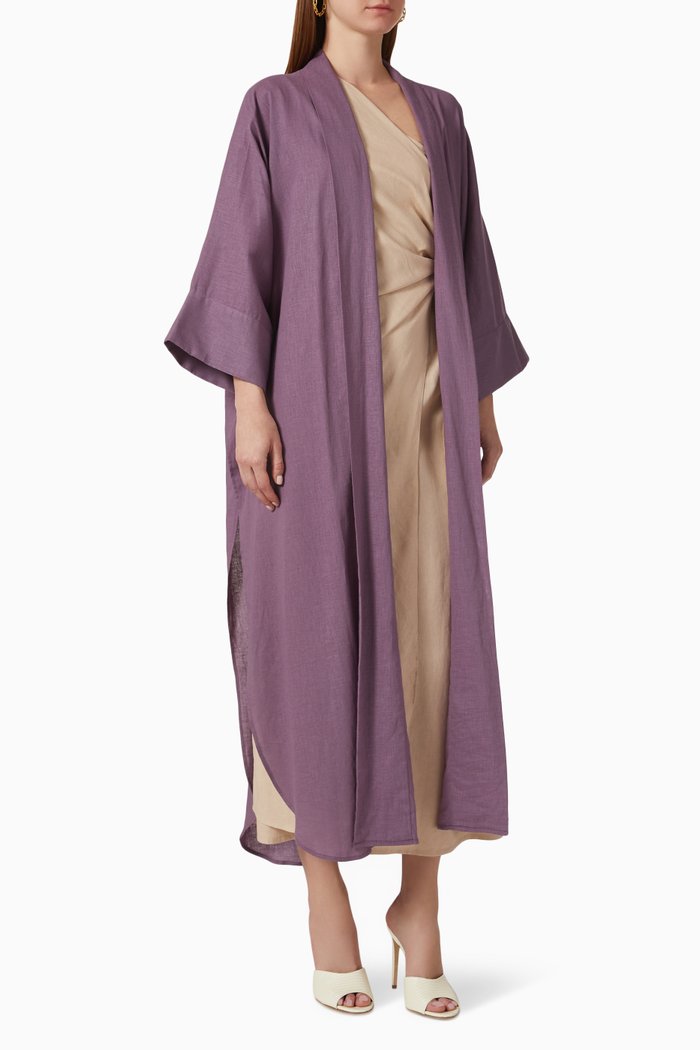 Abaya Set in Linen, Purple