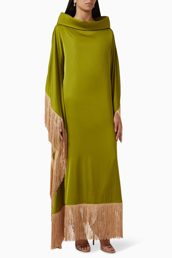 Fringe Kaftan in Silk, Green