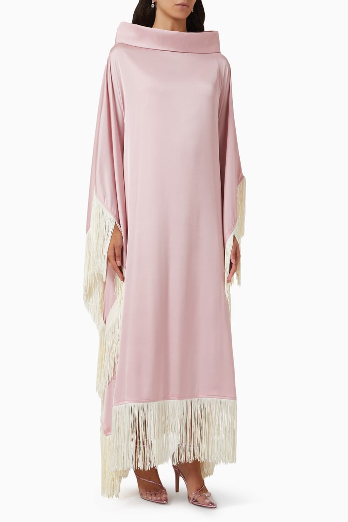 Fringe Kaftan in Silk, Pink
