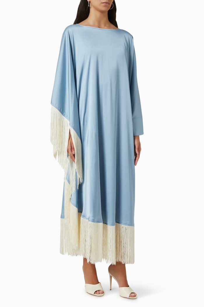 Fringe Kaftan in Silk, Blue