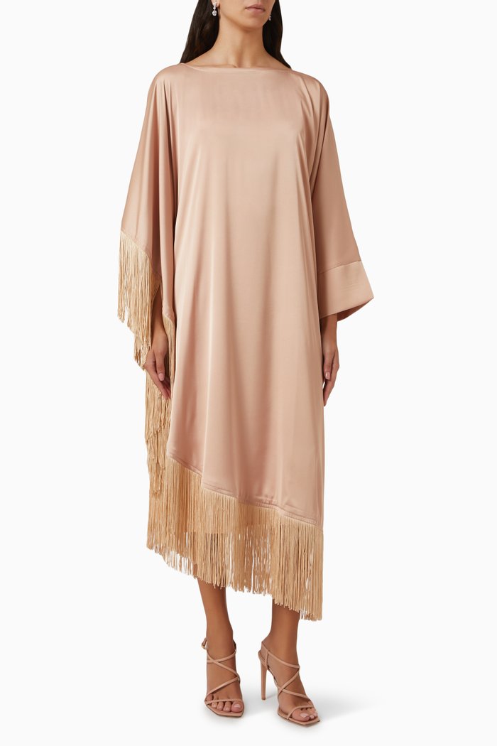 

Fringe Kaftan in Silk, Neutral