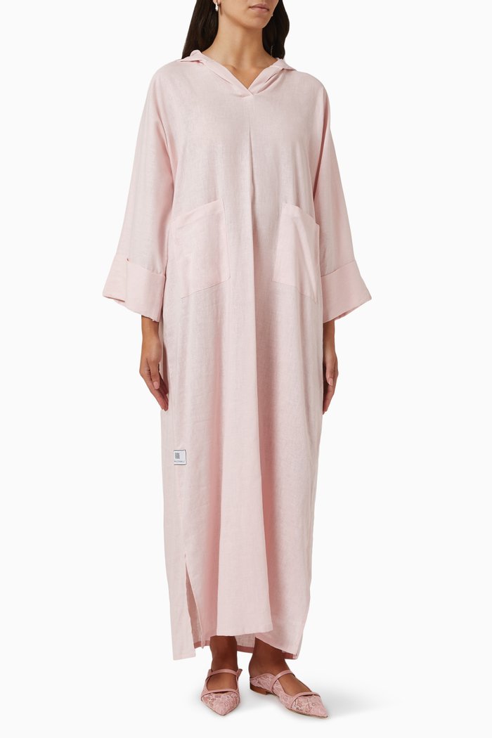 

Hooded Kaftan in Linen, Pink