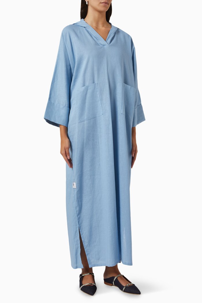 

Hooded Kaftan in Linen, Blue