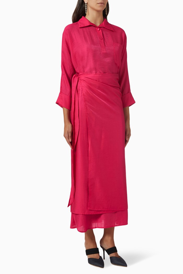 

Kaftan & Skirt Set in Silk, Pink