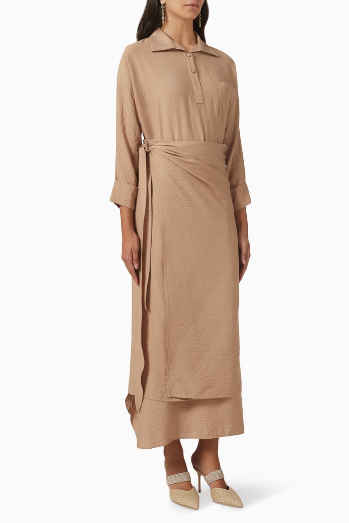 

Kaftan & Skirt Set in Silk, Neutral