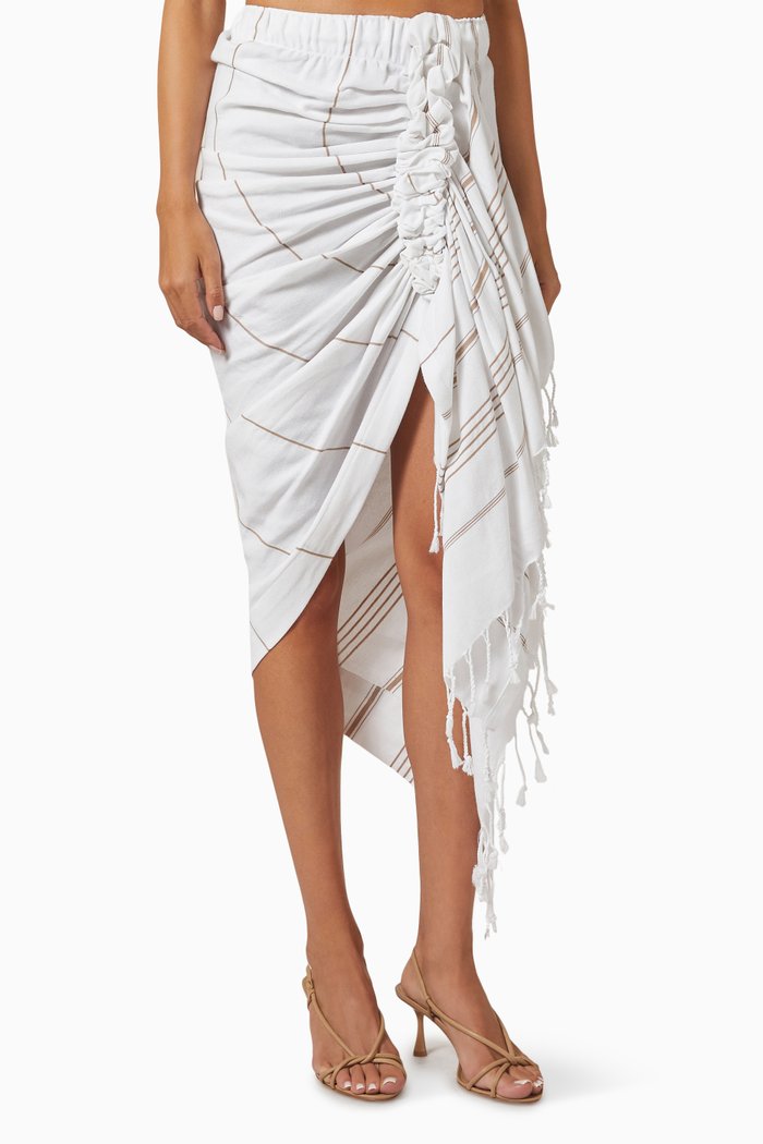 

Tulum Ruched Midi Skirt in Organic Cotton, Neutral