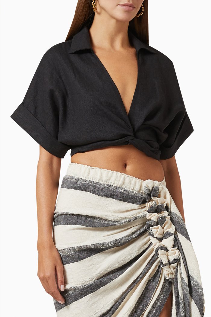 

Chiara Crop Top in Linen-blend, Black