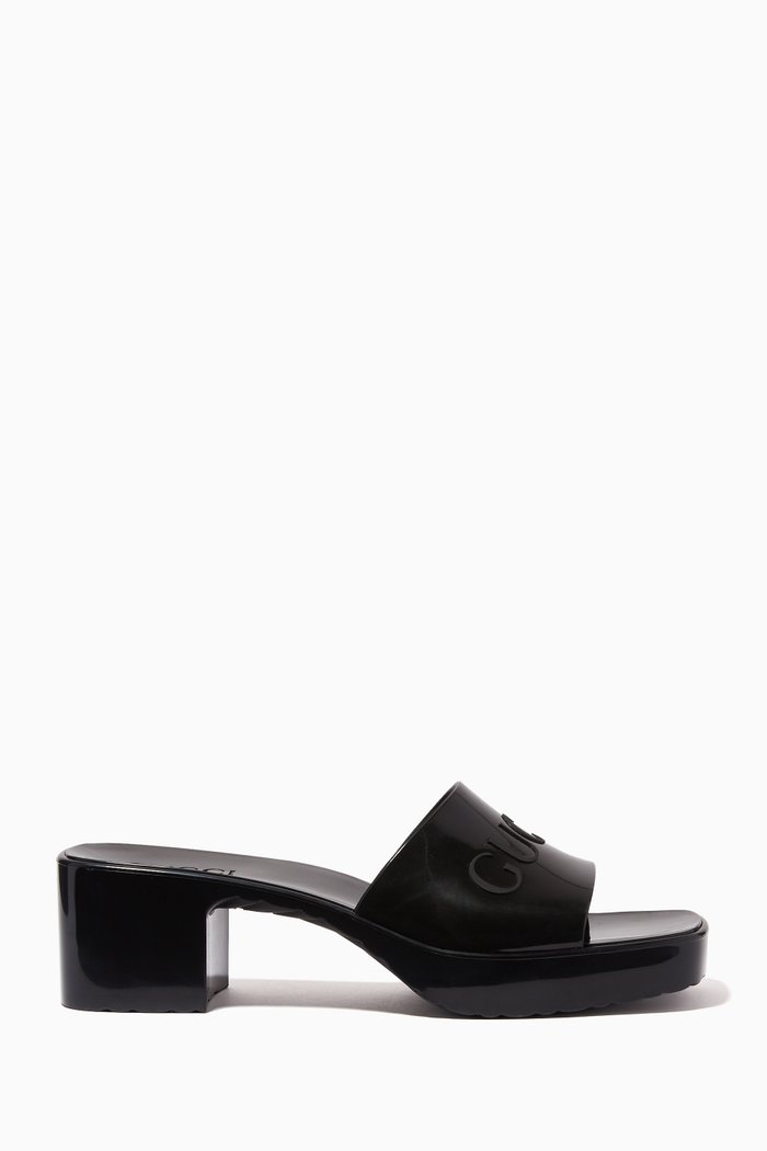 

30 Slide Platform Sandals in Rubber, Black