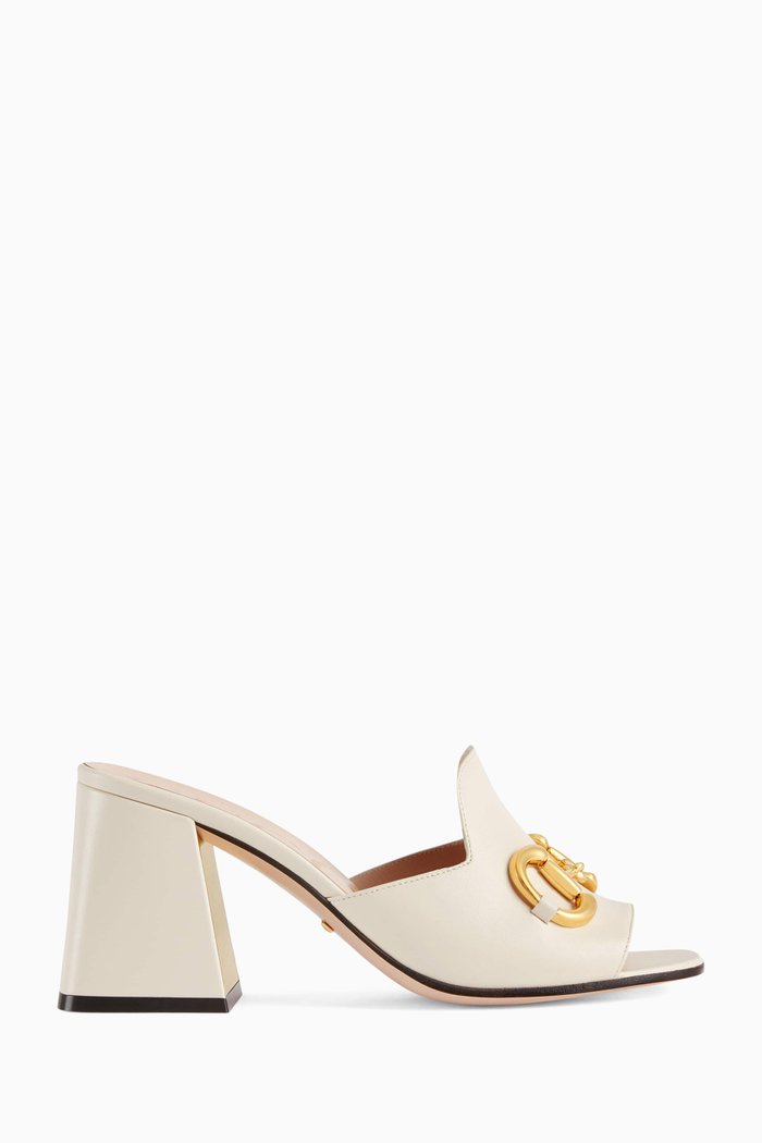 

Horsebit Open-toe Mules in Leather, White