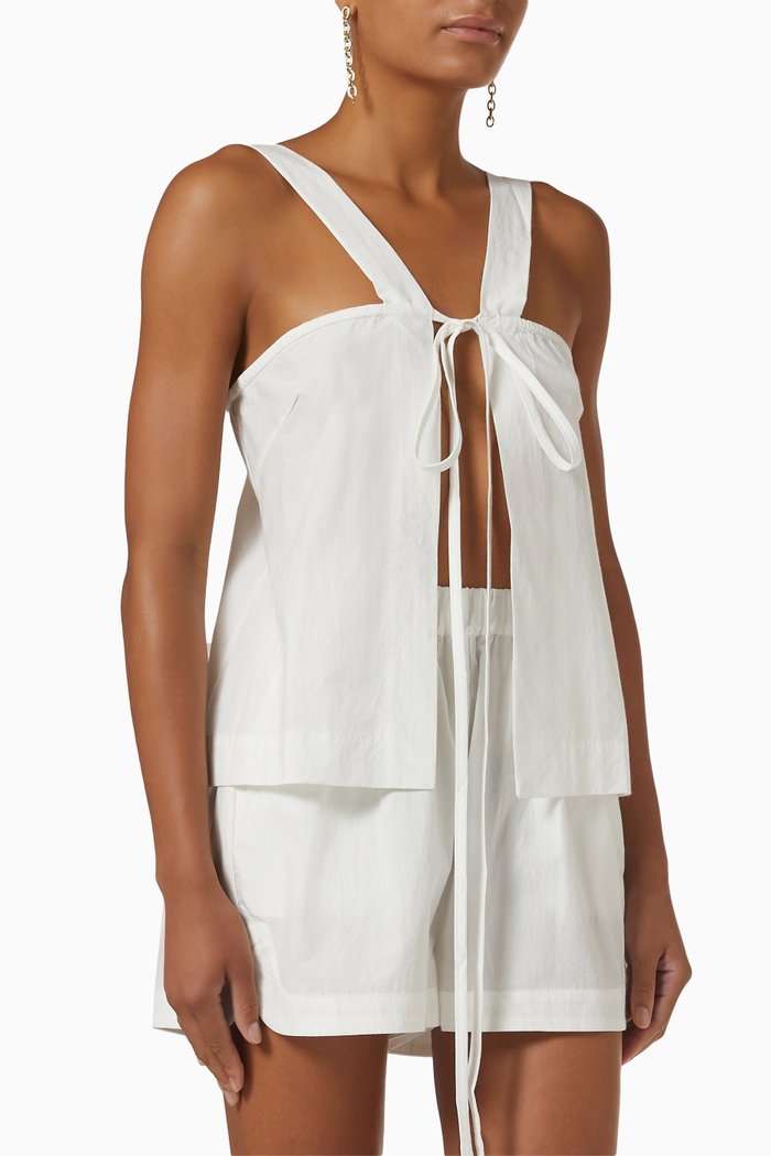 

Pico Tie Front Top in Japanese Typewriter Cotton, White