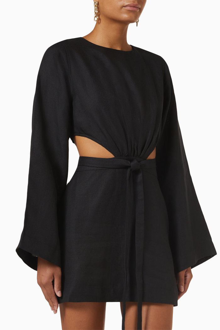 

Komodo Cut Out Mini Dress in Organic Linen, Black