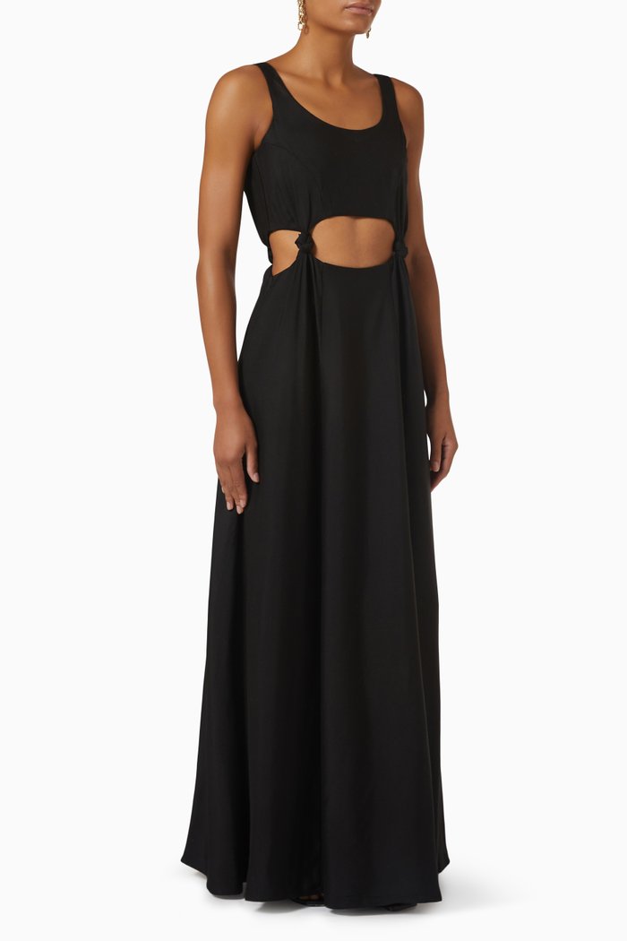 

Tenerife Cut Out Maxi Dress in Viscose Rayon Blend, Black