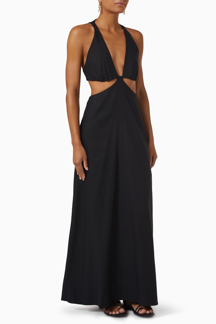 

Flamenco Maxi Dress in Organic Linen Blend, Black
