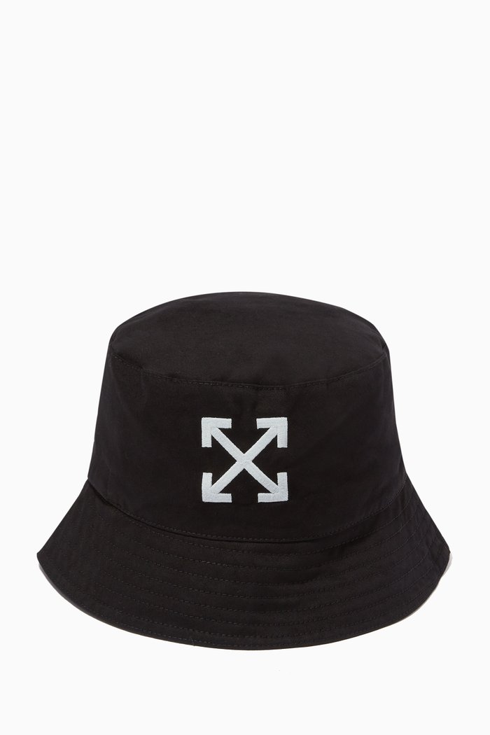

Embroidered Arrows Logo Bucket Hat in Cotton Twill, Black