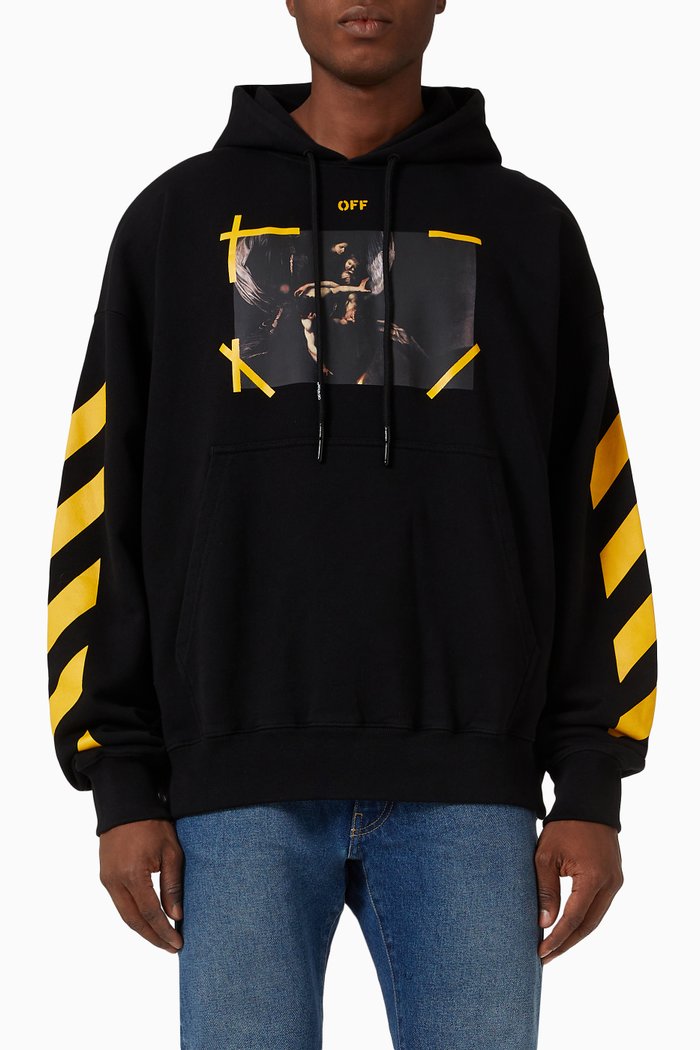 Caravaggio Diagonal Arrows Hoodie in Cotton Jersey, Black