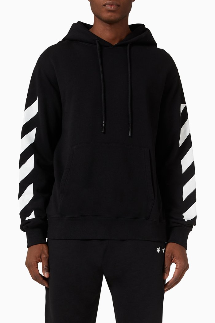 Diagonal Arrow Slim Hoodie in Cotton, Black