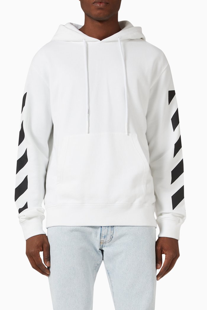 

Diagonal Arrow Slim Hoodie in Cotton, White