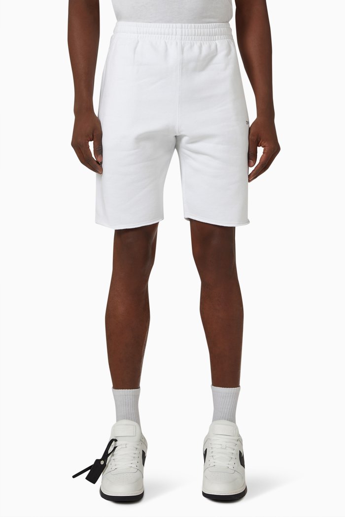 

Diagonal Helvetica Sweat Shorts in Cotton, White
