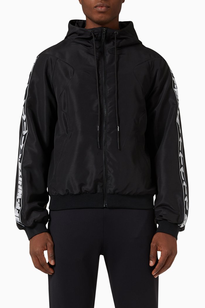 Diagonal Logo Print Track Jacket, Black