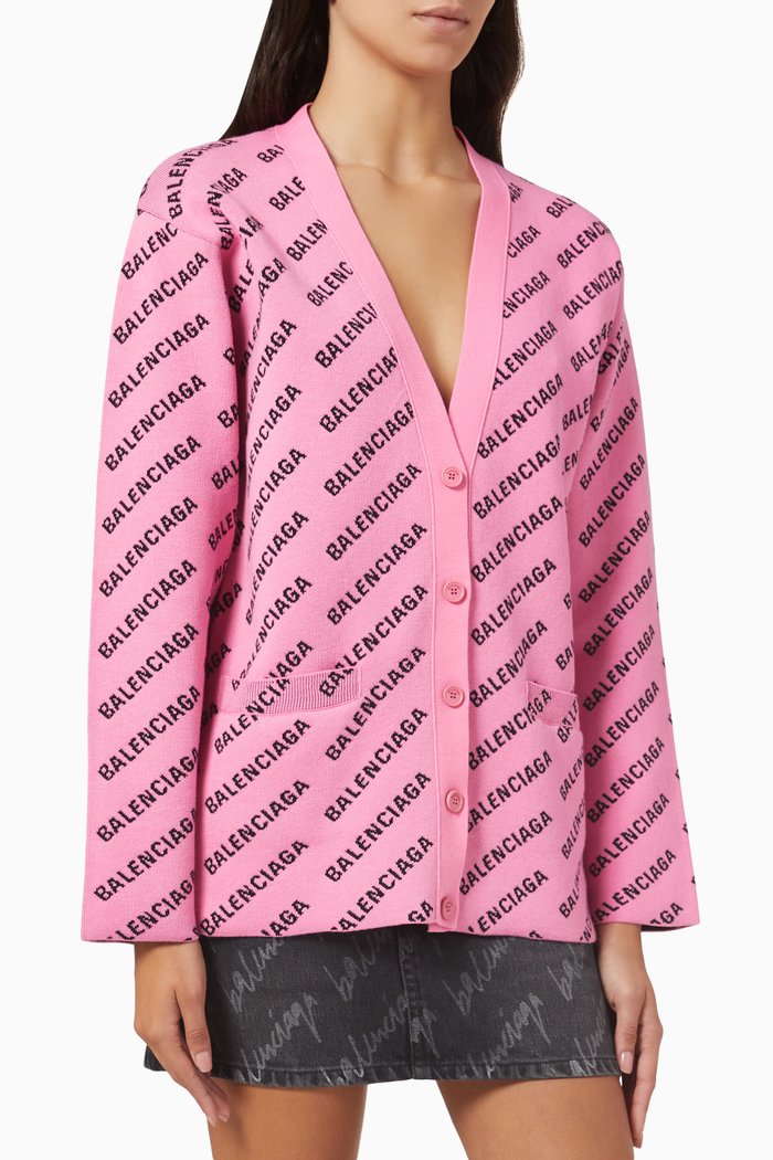 

Mini Allover Logo Cardigan in Wool Blend, Pink