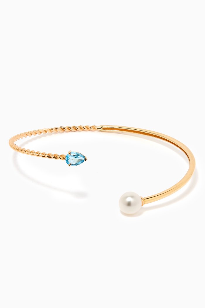 

Kiku Freshwater Pearl & Blue Topaz Bangle in 18k Yellow Gold