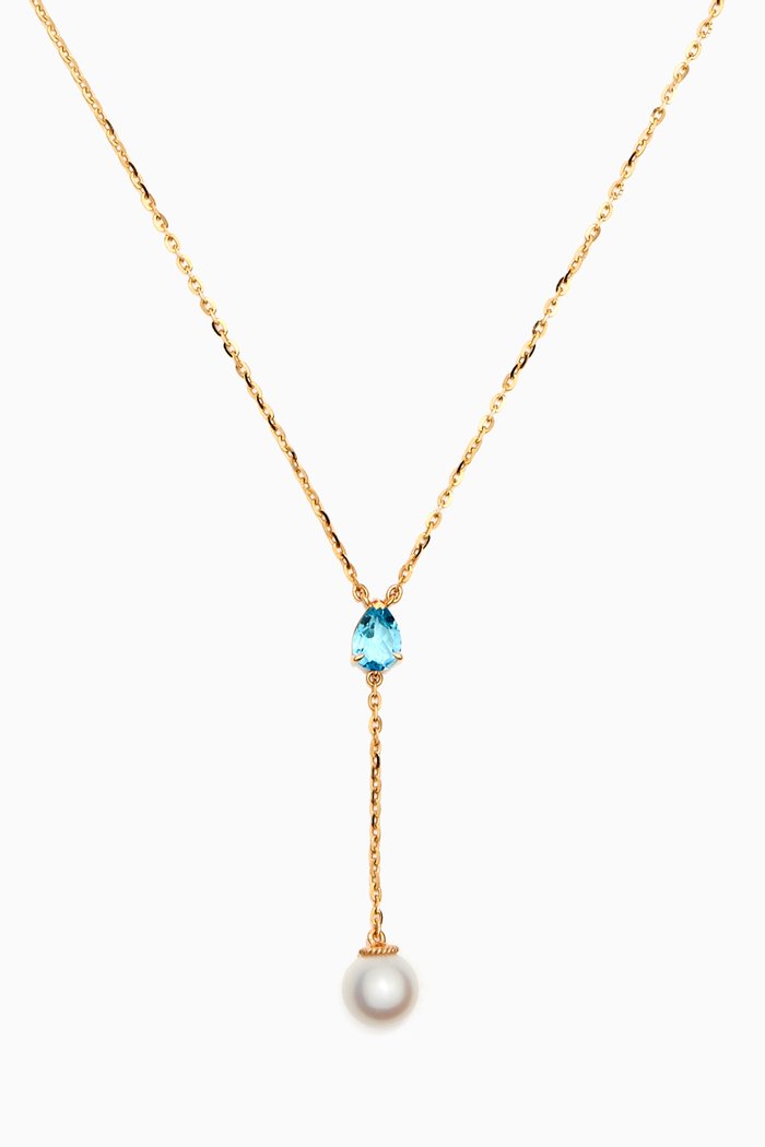 

Kiku Freshwater Pearl & Blue Topaz Necklace in 18k Yellow Gold