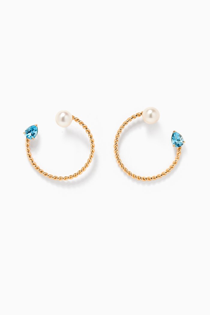 

Kiku Freshwater Pearl & Blue Topaz Earrings in 18kt Yellow Gold