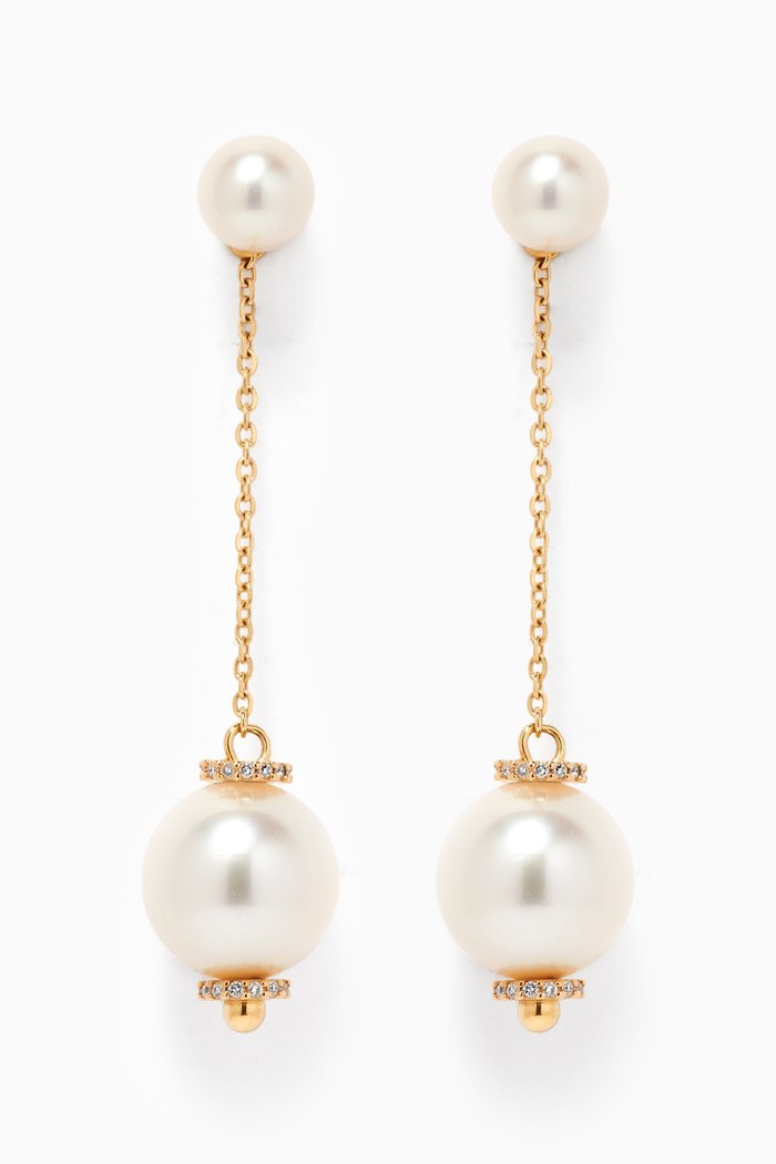

Kiku Freshwater Pearl & Diamond Earrings in 18kt Yellow Gold