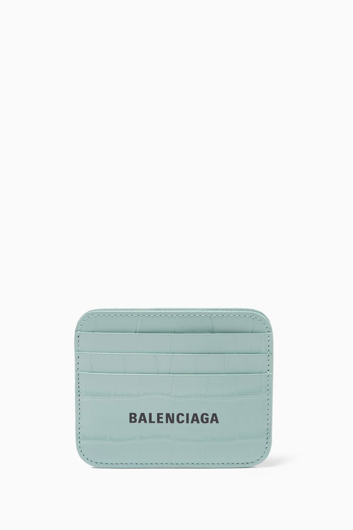 

Cash Card Holder in Shiny Crocodile Embossed Calfskin, Green