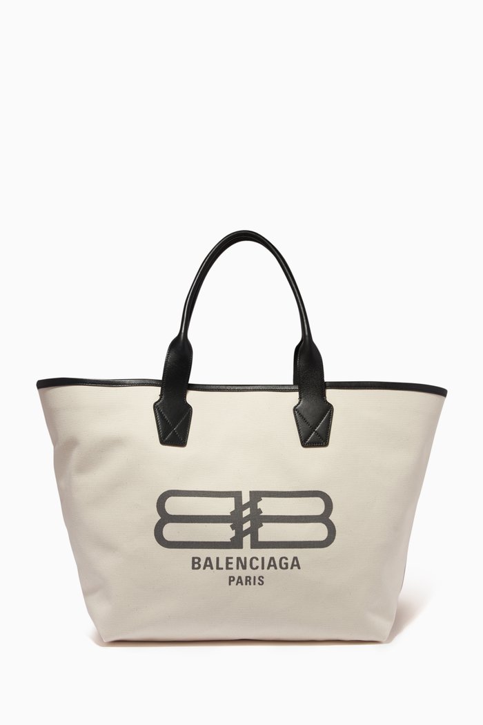 

BB Paris Icon Jumbo Large Tote Bag in Cotton Canvas & Calfskin, Black