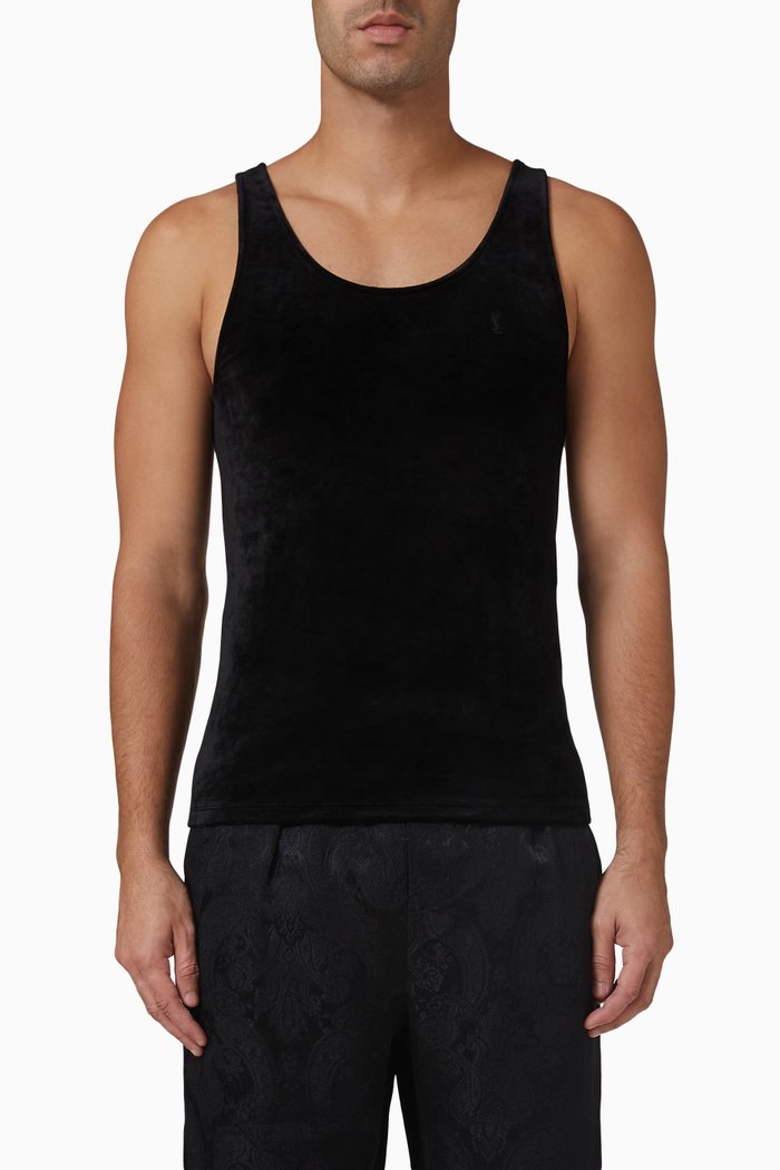 

Monogram Tank Top in Viscose Velvet, Black