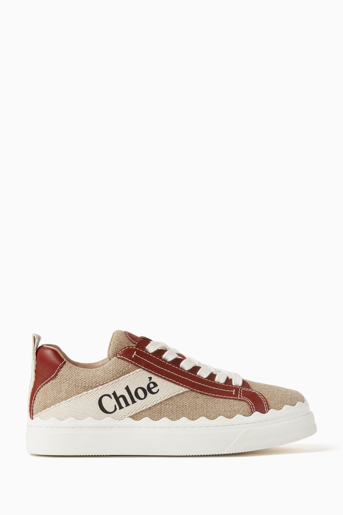 

Lauren Low-top Sneakers in Linen & Leather, Brown