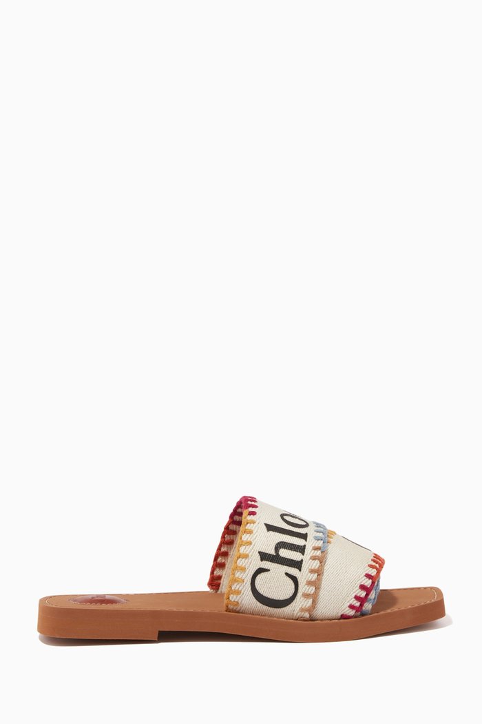 

Woody Slides in Stitched Linen, Multicolour