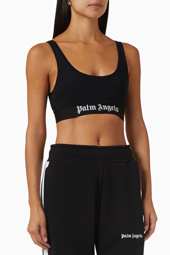 

Logo Sports Bra in Stretch Nylon, Black