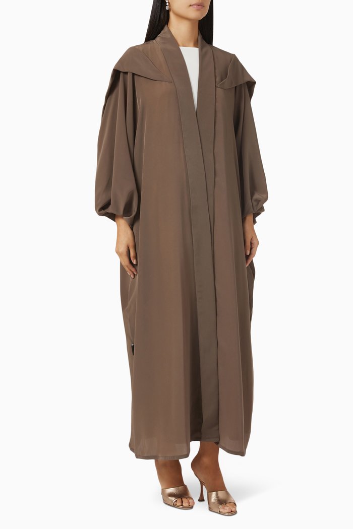 

Draped Abaya Set in Crepe, Brown