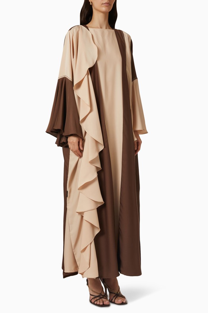 Ruffled Two-tone Abaya in Crepe, Neutral