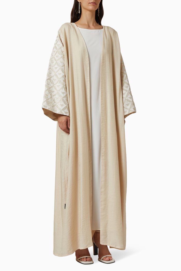 

Embroidered Abaya in Linen, Neutral