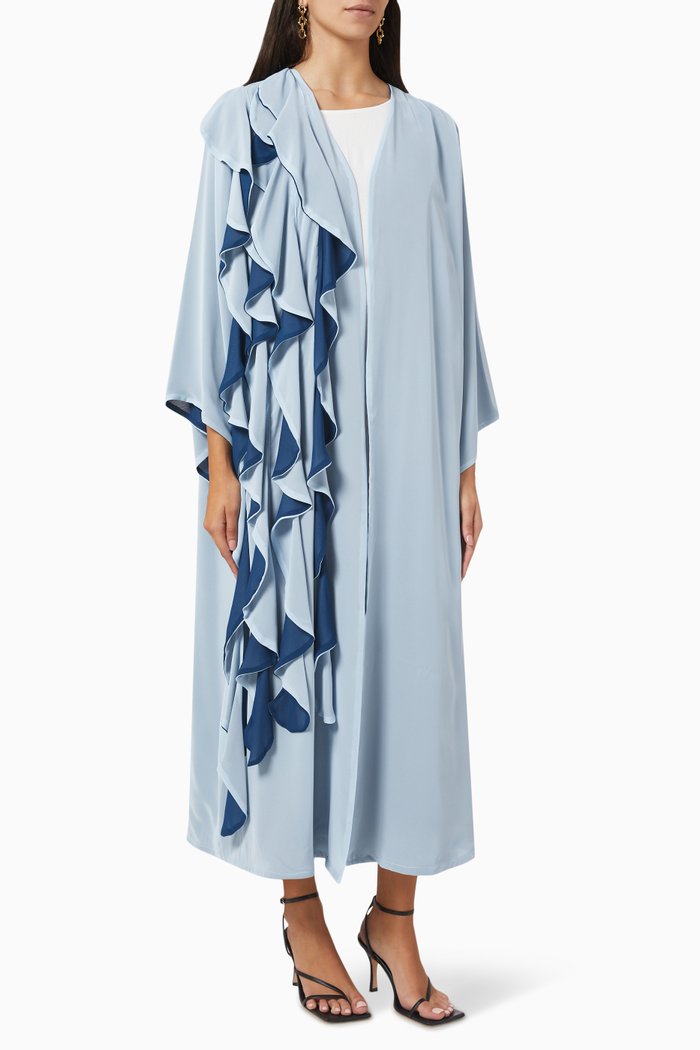 

Ruffled Two-tone Abaya in Crepe, Blue