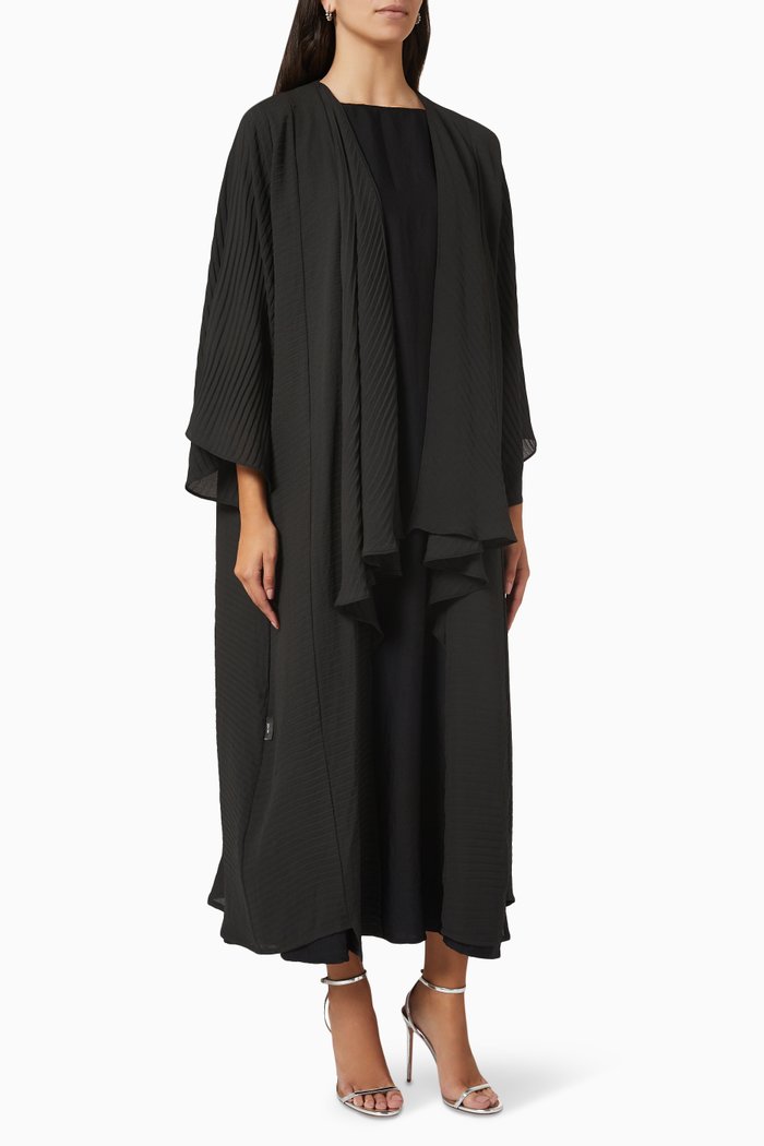 Ruffled Abaya in Crepe, Grey
