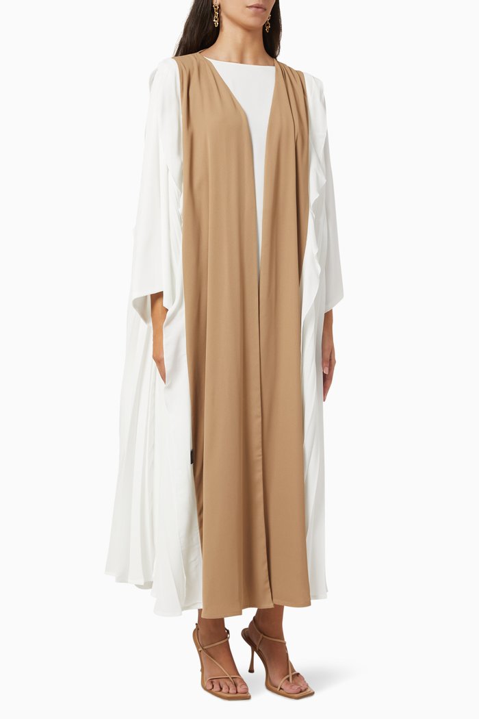 

Ruffled Two-tone Abaya in Crepe, Neutral
