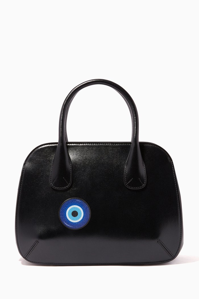 

Mini Eye Am Luck Badge in Leather, Black