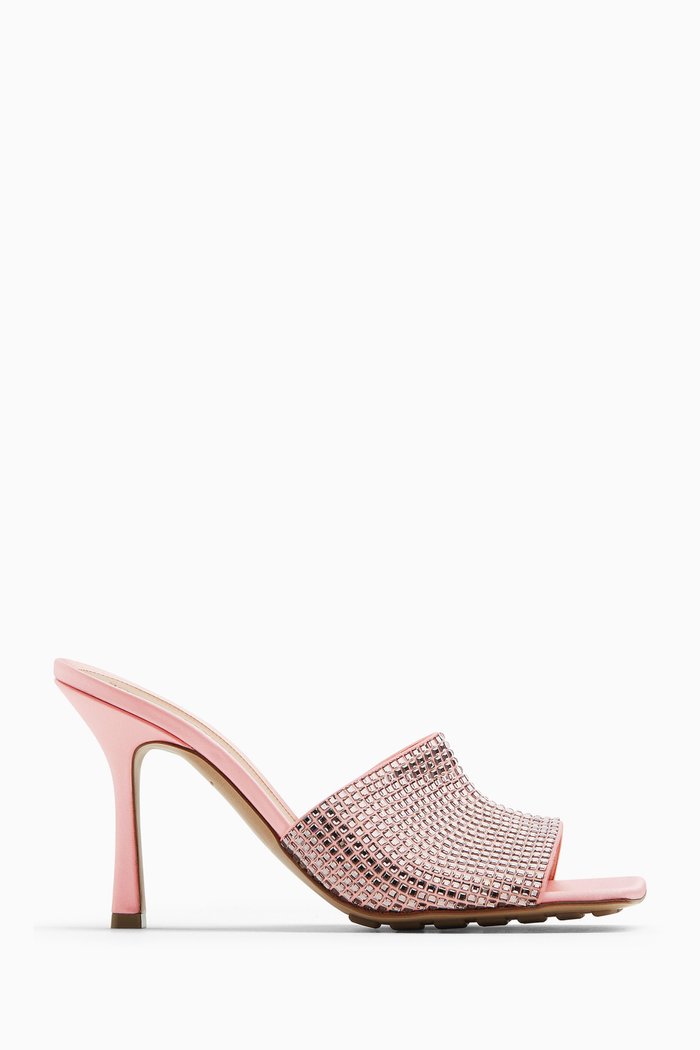 

Stretch 90 Strass-embellished Mules in Silk & Leather, Pink