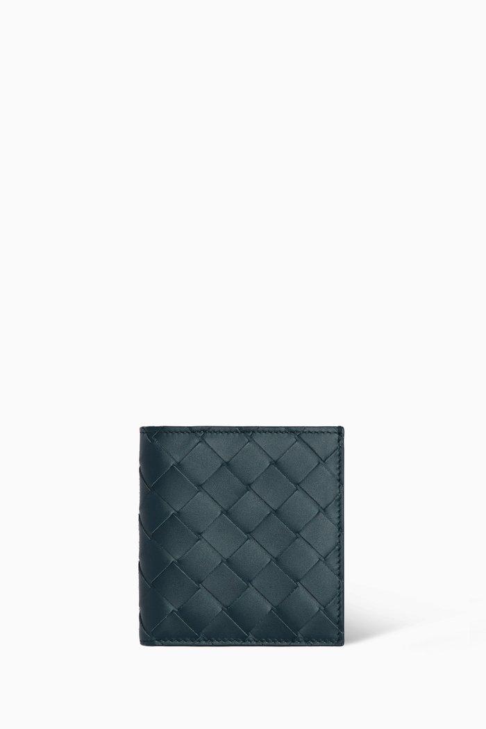 

Bi-fold Wallet in Intrecciato Leather, Blue