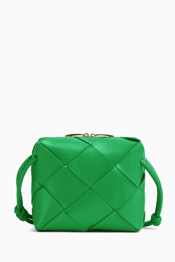 

Mini Cassette Bag in Intreccio Leather, Green